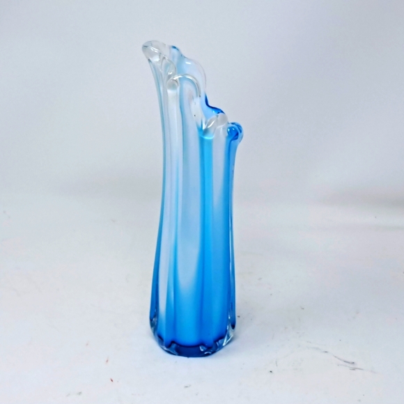 Blue And White Stretched Glass Bud Vase - Picture 3 of 5